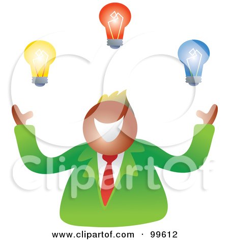 Royalty-Free (RF) Clipart Illustration of a Happy Businsesman Juggling Light Bulbs by Prawny