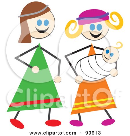 Royalty-Free (RF) Clipart Illustration of a Stick Children Dressed As Mary And Joseph by Prawny