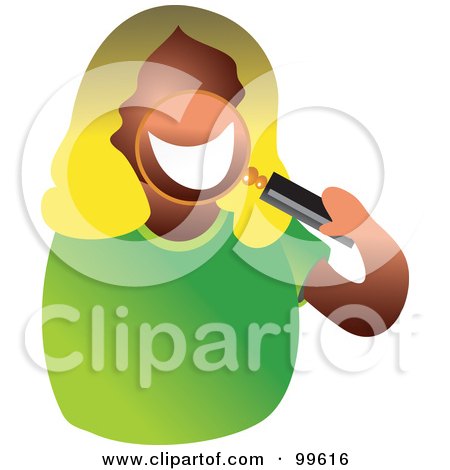 Royalty-Free (RF) Clipart Illustration of a Blond Woman Holding A Magnifying Glass In Front Of Her Mouth by Prawny