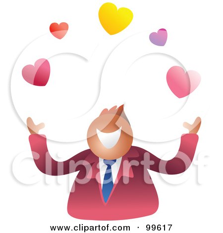 Royalty-Free (RF) Clipart Illustration of a Happy Businsesman Juggling Hearts by Prawny