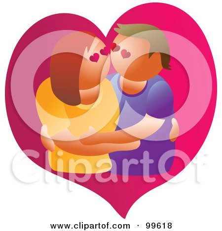 Royalty-Free (RF) Clipart Illustration of a Loving Couple Embracing In A Pink Heart by Prawny
