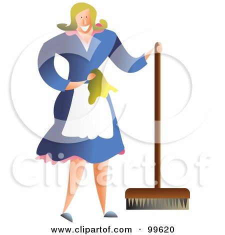 Royalty-Free (RF) Clipart Illustration of a Happy Housewife Or Maid Using A Push Broom by Prawny