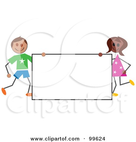 Royalty-Free (RF) Clipart Illustration of Stick Children Beside A Blank Sign by Prawny