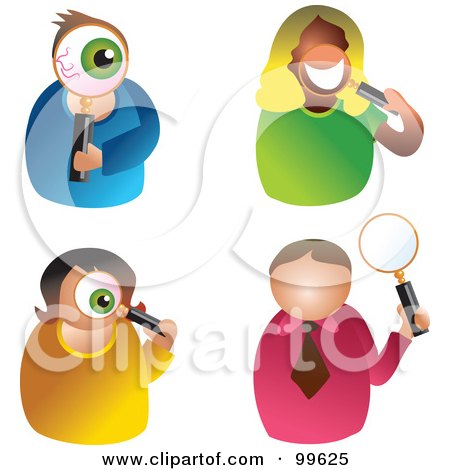 Royalty-Free (RF) Clipart Illustration of a Digital Collage Of Men And Women Holding Magnifying Glass by Prawny
