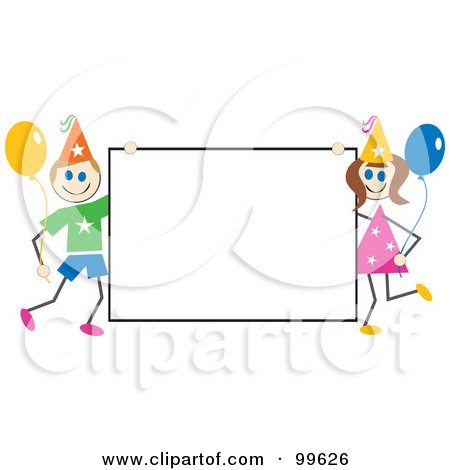 Royalty-Free (RF) Clipart Illustration of Stick Children Holding A Birthday Sign by Prawny