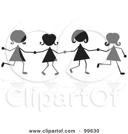 Royalty-Free (RF) Clipart Illustration of Silhouetted Stick Girls Holding Hands by Prawny