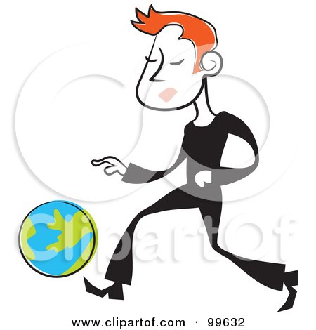 Royalty-Free (RF) Clipart Illustration of a Man In Black, Kicking A Globe by Prawny
