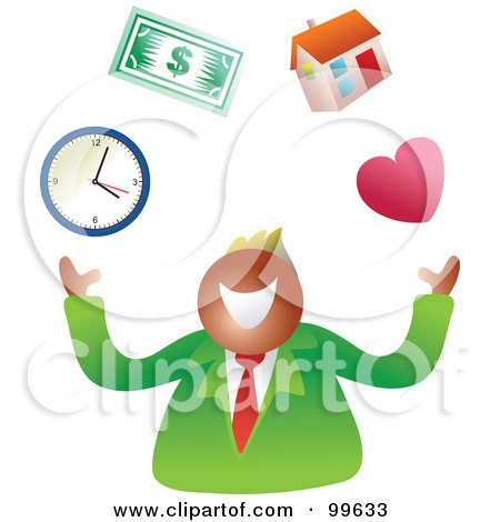 Royalty-Free (RF) Clipart Illustration of a Business Man Juggling Life Symbols by Prawny