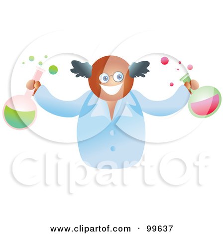 Royalty-Free (RF) Clipart Illustration of a Happy Scientist Holding Flasks by Prawny