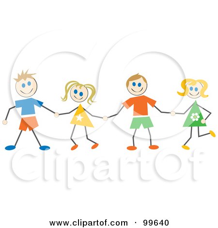 Royalty-Free (RF) Clipart Illustration of Caucasian Stick Children Holding Hands by Prawny