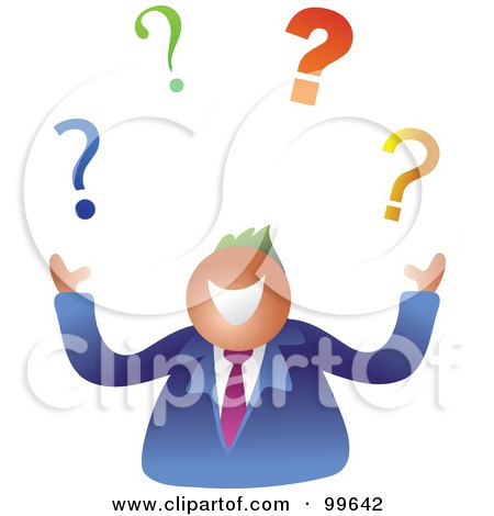 Royalty-Free (RF) Clipart Illustration of a Happy Businsesman Juggling Questions by Prawny