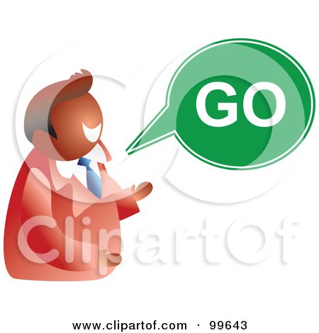 Royalty-Free (RF) Clipart Illustration of a Businessman With A Go Word Balloon by Prawny