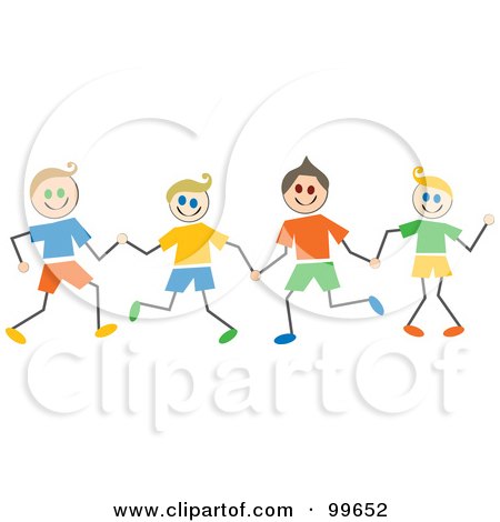 Royalty-Free (RF) Clipart Illustration of Caucasian Stick Boys Holding Hands by Prawny