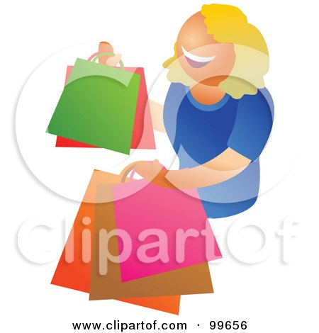 Royalty-Free (RF) Clipart Illustration of a Happy Blond Woman Carrying Shopping Bags by Prawny