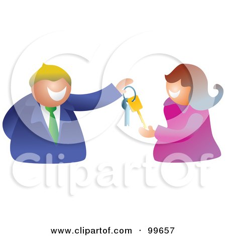 Royalty-Free (RF) Clipart Illustration of a Businessman Handing A Woman Keys by Prawny
