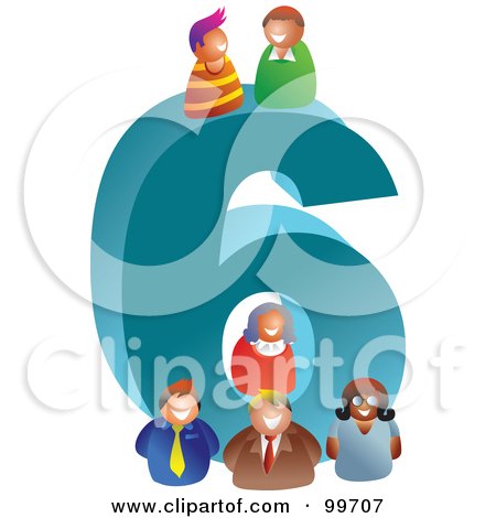 Royalty-Free (RF) Clipart Illustration of People Around A Large Number 6 by Prawny