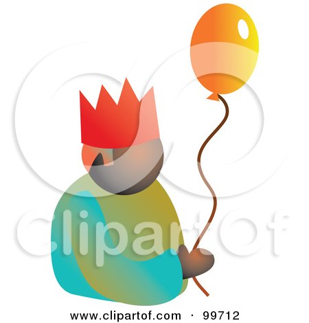 Royalty-Free (RF) Clipart Illustration of a Party Man Wearing A Crown And Holding A Balloon by Prawny