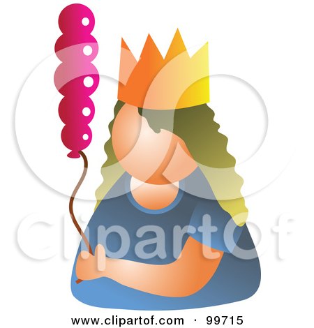 Royalty-Free (RF) Clipart Illustration of a Party Woman Holding A Pink Balloon by Prawny