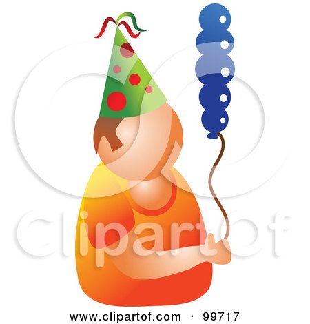 Royalty-Free (RF) Clipart Illustration of a Party Man Wearing a Party Hat And Holding A Balloon by Prawny