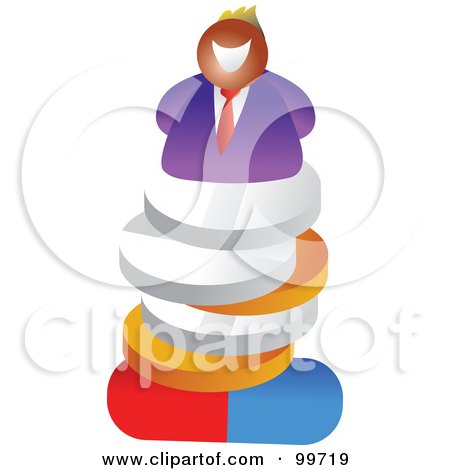 Royalty-Free (RF) Clipart Illustration of a Businessman On A Pile Of Pill by Prawny