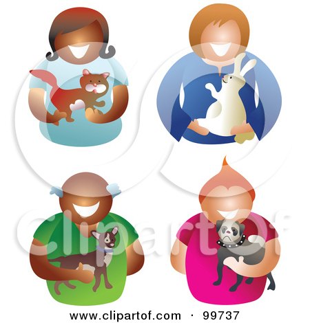 Royalty-Free (RF) Clipart Illustration of a Digital Collage Of Men And Women Holding Their Pets by Prawny