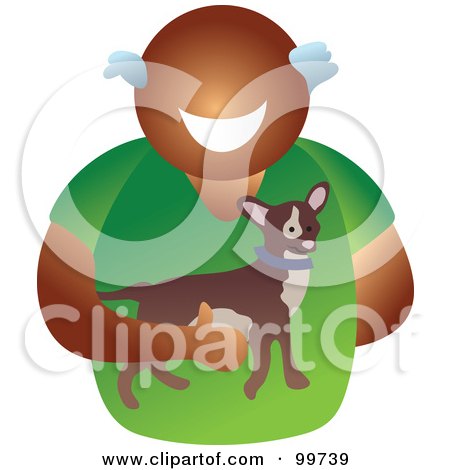 Royalty-Free (RF) Clipart Illustration of a Happy Man Holding His Pet Chihuahua by Prawny