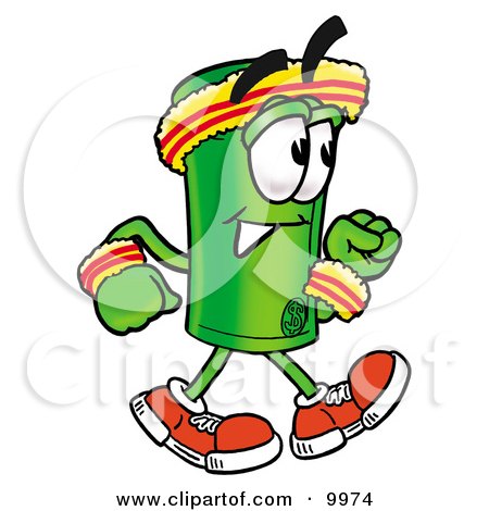 Clipart Picture of a Rolled Money Mascot Cartoon Character Speed Walking or Jogging by Mascot Junction
