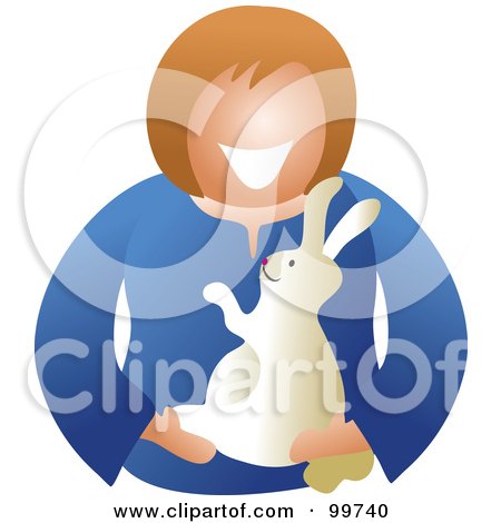Royalty-Free (RF) Clipart Illustration of a Happy Woman Holding Her Pet Rabbit by Prawny