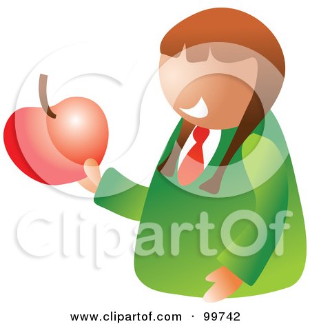 Royalty-Free (RF) Clipart Illustration of a Happy School Girl Holding An Apple by Prawny