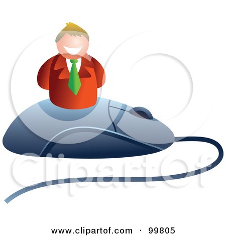 Royalty-Free (RF) Clipart Illustration of a Businessman On A Large Computer Mouse by Prawny
