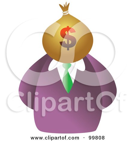 Royalty-Free (RF) Clipart Illustration of a Businessman With A Dollar Money Sack Face by Prawny