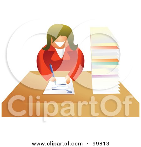 Royalty-Free (RF) Clipart Illustration of a Businesswoman Filling Out Paperwork by Prawny