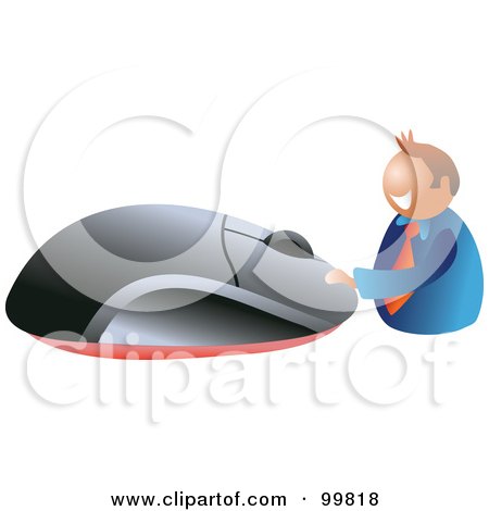 Royalty-Free (RF) Clipart Illustration of a Businessman By A Large Computer Mouse by Prawny
