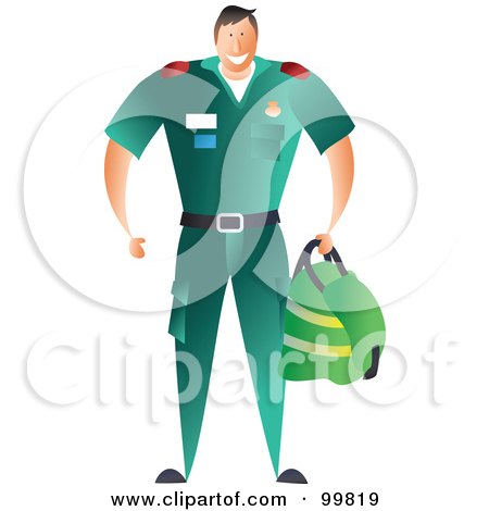 Royalty-Free (RF) Clipart Illustration of a Male Paramedic In A Green Uniform by Prawny