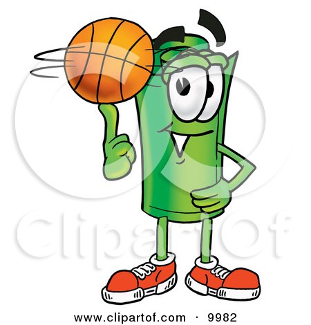 Clipart Picture of a Rolled Money Mascot Cartoon Character Spinning a Basketball on His Finger by Toons4Biz