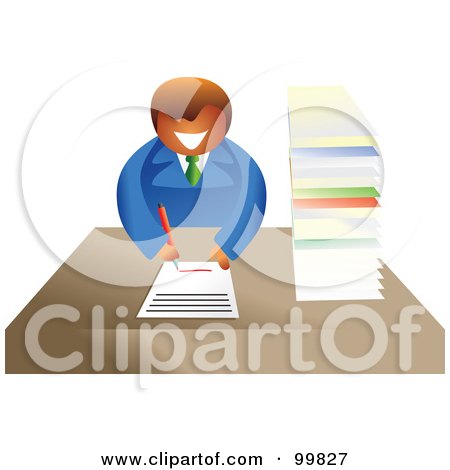 Royalty-Free (RF) Clipart Illustration of a Business Man Filling Out Paperwork by Prawny