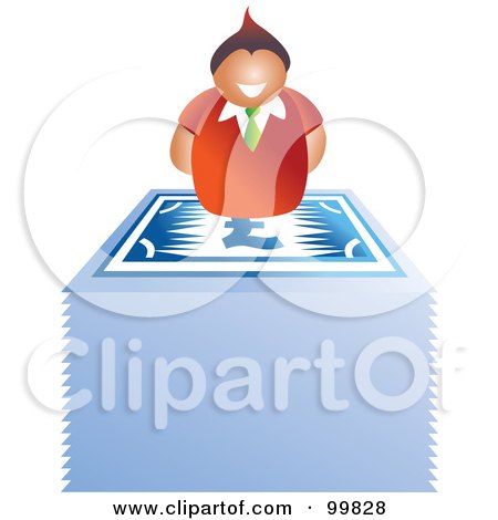 Royalty-Free (RF) Clipart Illustration of a Business Man On Top Of A Stack Of Euro Banknotes by Prawny
