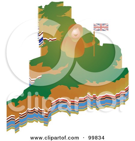 Royalty-Free (RF) Clipart Illustration of a Woman Holding A British Flag On A Map by Prawny