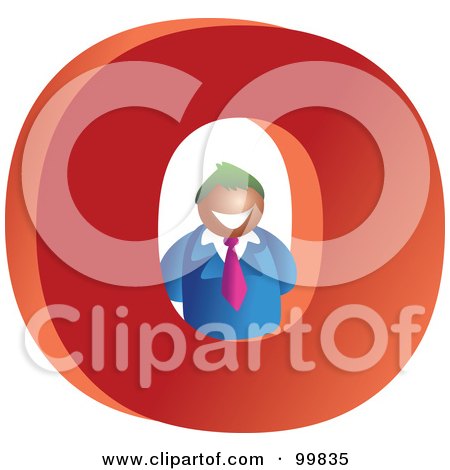 Royalty-Free (RF) Clipart Illustration of a Businessman With A Large Letter O by Prawny