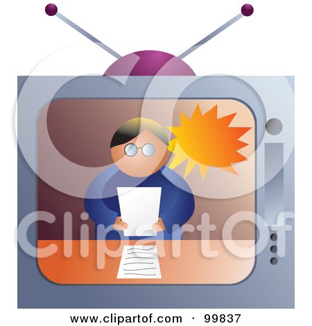 Royalty-Free (RF) Clipart Illustration of a News Reporter On A Television by Prawny