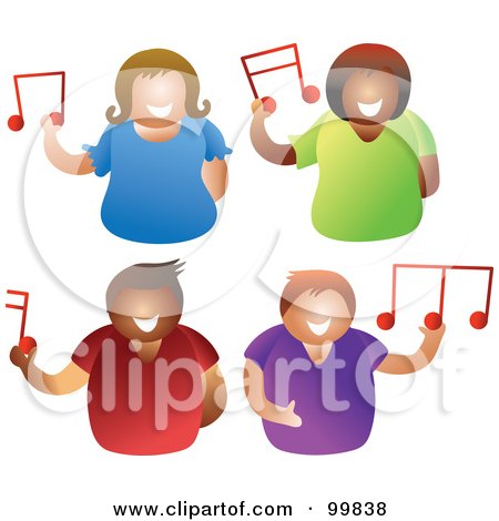 Royalty-Free (RF) Clipart Illustration of a Digital Collage Of Men And Women Holding Music Notes by Prawny