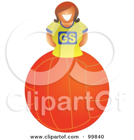 Royalty-Free (RF) Clipart Illustration of a Happy Woman On A Basketball by Prawny