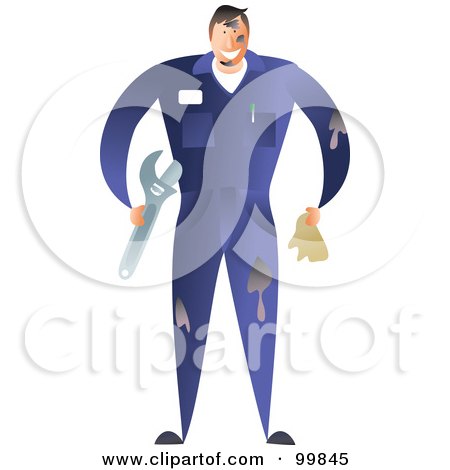 Royalty-Free (RF) Clipart Illustration of a Messy Male Mechanic In Blue Coveralls by Prawny