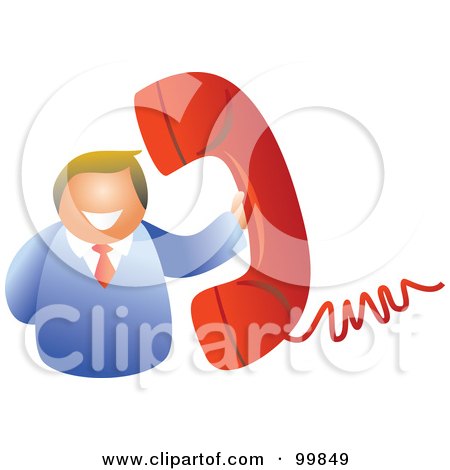 Royalty-Free (RF) Clipart Illustration of a Businessman Holding A Red Landline Phone by Prawny