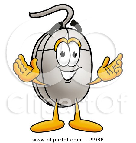 Clipart Picture of a Computer Mouse Mascot Cartoon Character With Welcoming Open Arms by Mascot Junction