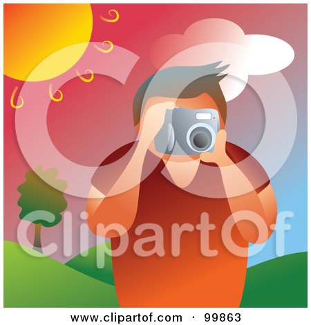 Royalty-Free (RF) Clipart Illustration of a Man Taking Pictures Outdoors Under The Sun by Prawny