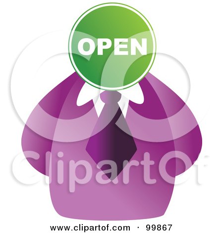 Royalty-Free (RF) Clipart Illustration of a Businessman With An Open Sign Face by Prawny