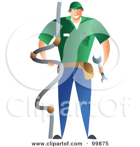 Royalty-Free (RF) Clipart Illustration of a Male Plumber In A Green Shirt by Prawny