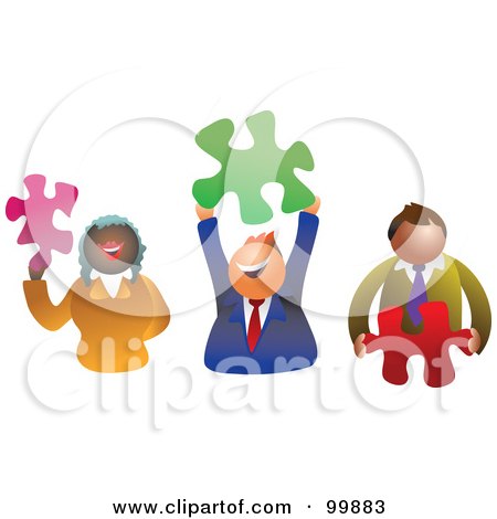 Royalty-Free (RF) Clipart Illustration of a Business Team Holding Puzzle Pieces by Prawny