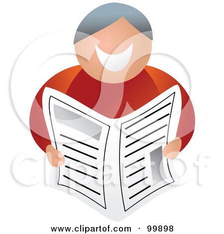 Royalty-Free (RF) Clipart Illustration of a Happy Man Holding A Newspaper by Prawny